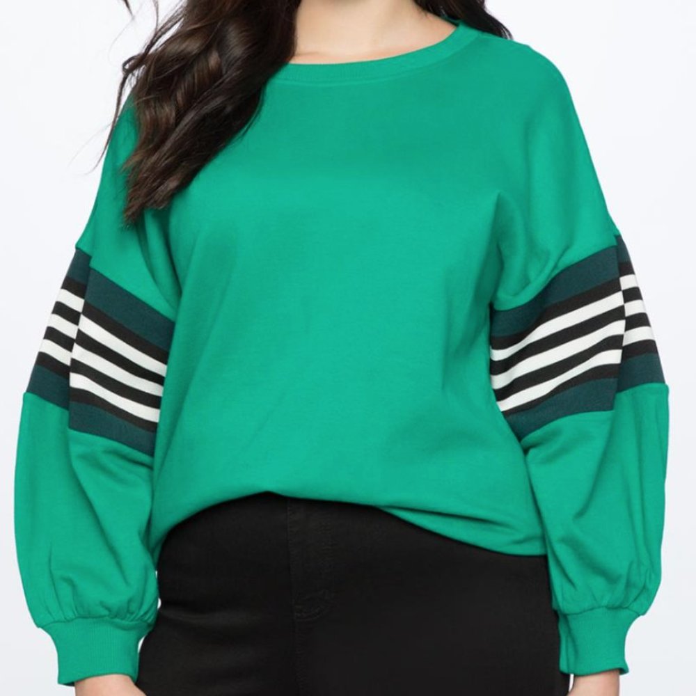 ELOQUII Dramatic Puff Sleeve Sweatshirt with Stripe Detail | 14/16